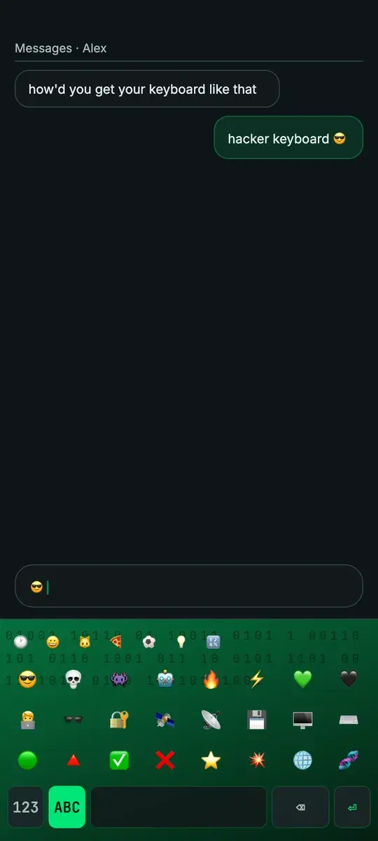The emoji panel of the keyboard, open inside a messaging conversation