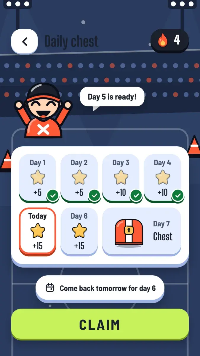 Daily chest with a seven-day track of star rewards and a chest on day seven